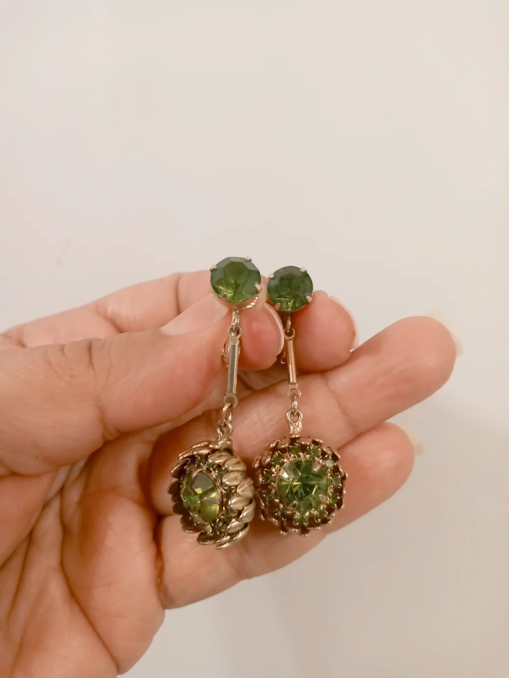 Vintage Green Crystal Drop Earrings